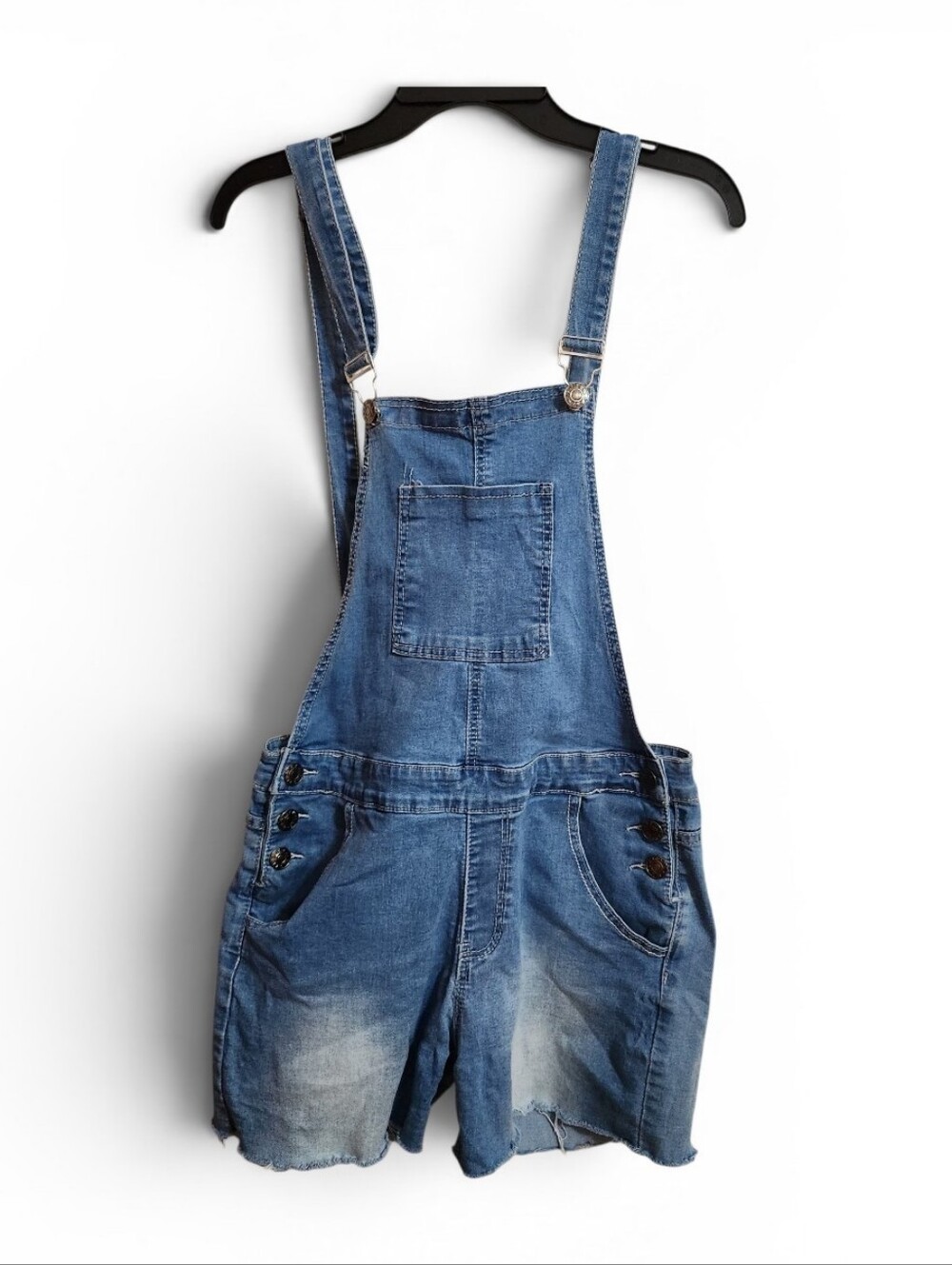 Distressed Denim Short Overalls
